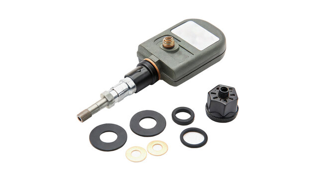 Automotive metallic oxygen lambda sensor electronic hardware part isolated on a transparent background