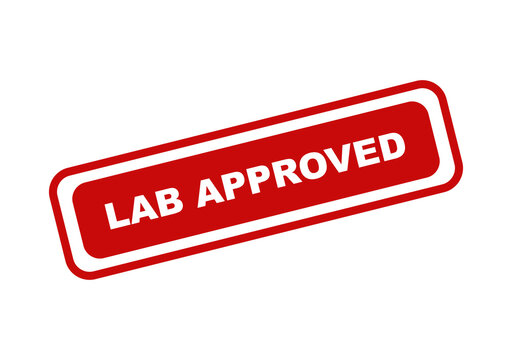 Red rectangular rubber stamp with the text lab approved for quality control validation and laboratory testing results isolated on transparent background