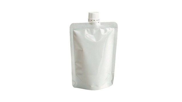 Blank white flexible plastic stand up doypack packaging pouch mockup isolated on transparent background