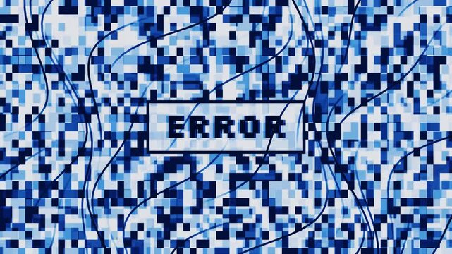 Digital Glitch Concept Featuring A Bold Error Text Overlay On A Distorted Blue Mosaic Pattern Background For Technology And Cyber Security Themes