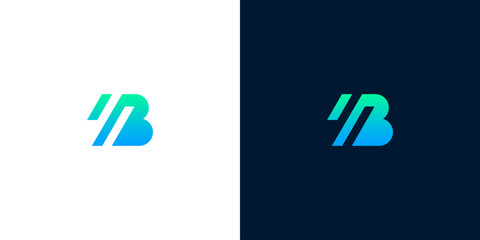 Modern Abstract Letter B Logo Design Template with Diagonal Lines in Blue and Green Gradient © Eunois