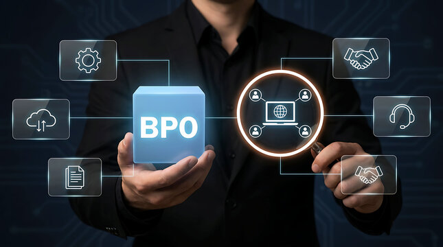 Business Process Outsourcing BPO concept with digital icons