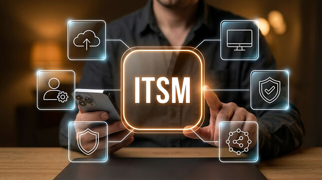ITSM IT service management concept with businessman using smartphone