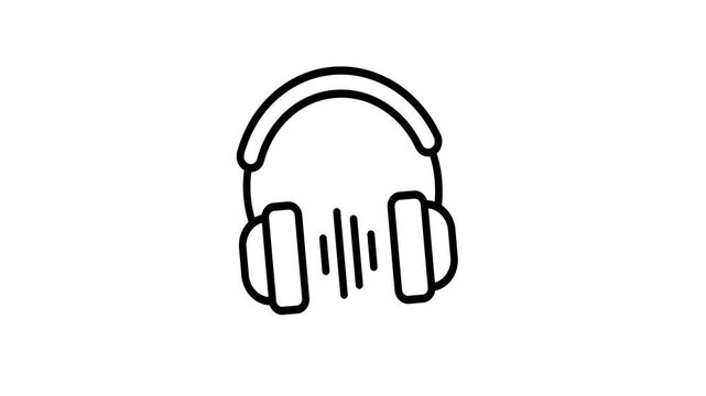 Headphone, headset or earphones with sound wave animated icon for sound music, player, audio, speaker volume, entertainment, media technology and other. 4K video with alpha channel background