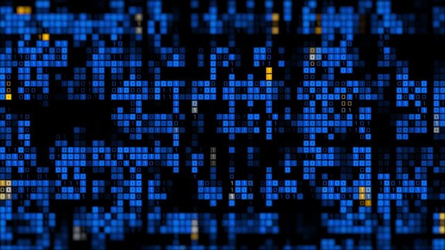 Abstract big data matrix with binary code visualization, Digital information flow, Artificial intelligence and data analytics, Cyber technology, Futuristic computing and database background