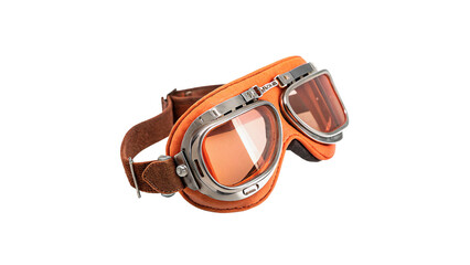 Vintage leather aviator pilot goggles with orange lenses isolated on transparent background © novik-png