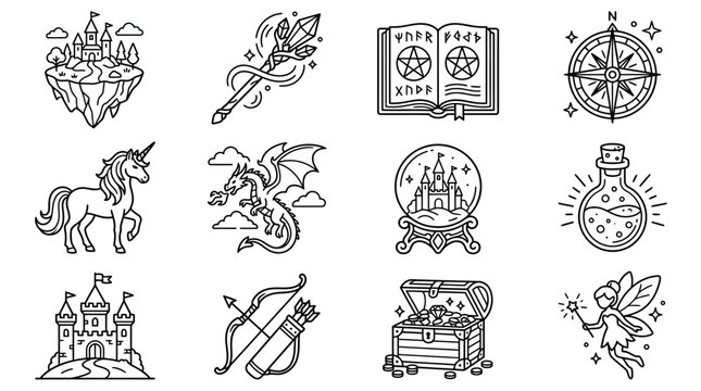 Fantasy Icons: Magic, Dragons, Unicorns, Castles & More