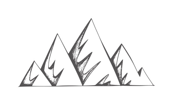 Hand drawn pencil of jagged mountain peaks handdrawn