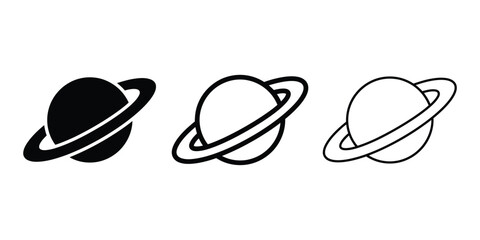 Planet Saturn icon silhouette vector, bold outline and line art design © MST