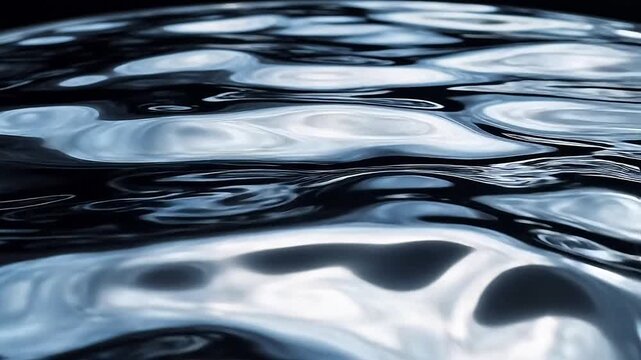 Abstract Metallic Liquid Surface with Fluid Silver Waves and Reflective Ripples