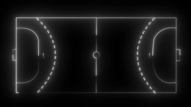 Handball court icon animation on black background. futuristic digital icon video of a high-tech Handball court. neon line animation. 4k