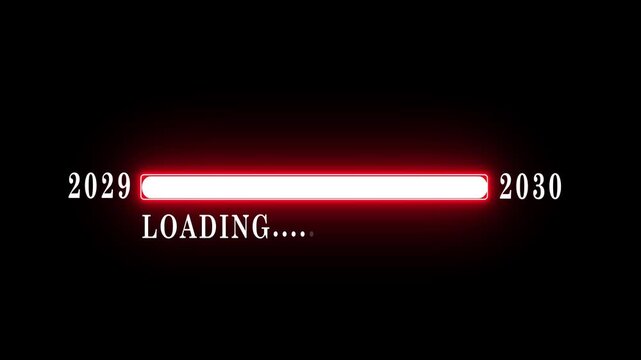 New year 2030 loading bar animation Year changing from 2029 to 2030. Loading bar from 2029 to 2030 new year transfer animation. Almost reaching New Year on black background.