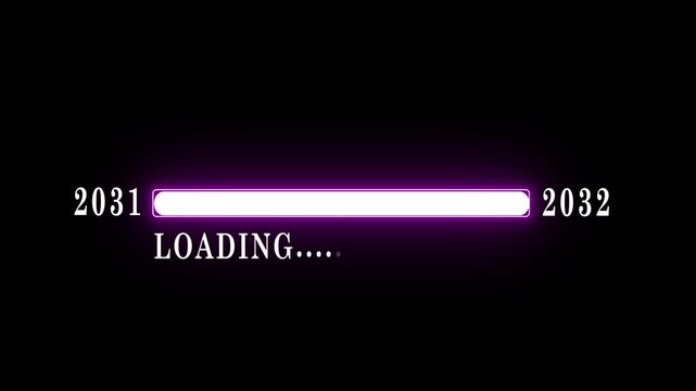 New year 2032 loading bar animation Year changing from 2031 to 2032. Loading bar from 2031 to 2032 new year transfer animation. Almost reaching New Year on black background.