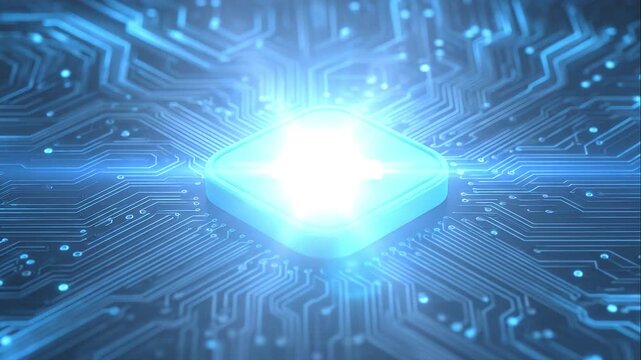 Blue medical health symbol with white cross on digital circuit board background representing healthcare technology futuristic innovation and electronic medical data