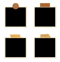 Set of four frame photos with adhesive tape stripes. Pictures album grid for scrapbooking. Vintage style mood board layout. Isolated on white background. Copy space for your text and photo © frenta