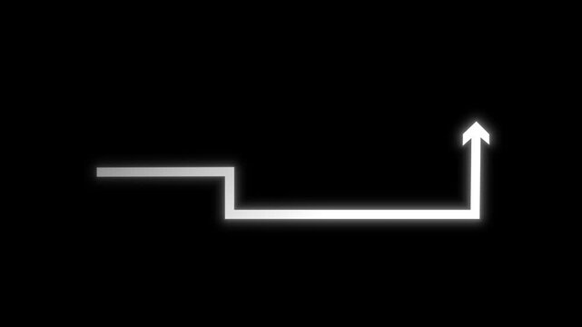 Glowing white directional arrow animation on black background. Perfect for motion graphics, transitions.