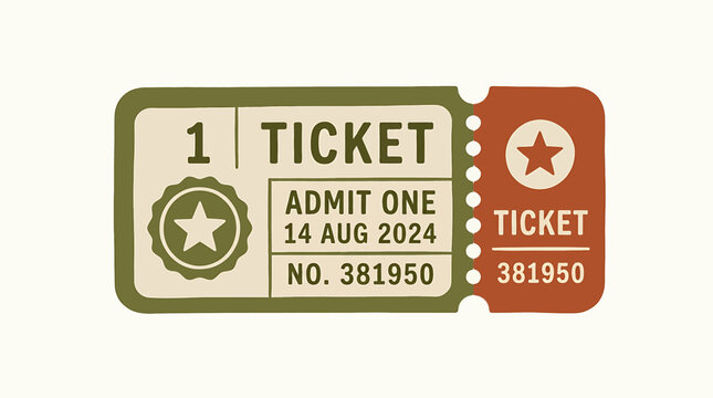 Vintage style event ticket with star and date.