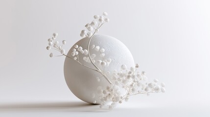 Realistic full moon with delicate dried white flowers, minimal composition © DaniLana