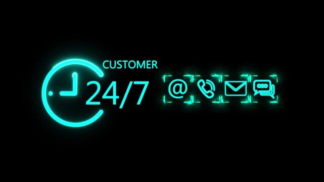 Customer service 24/ 7 concept with businessman showing support icons , Non stop assistance center call center, help desk technical support client support AI customer service, chatbot support.