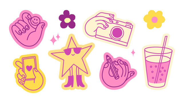 Vector simple linear doodle illustrations, stickers and icons, poster, logo, print design template, content creator prints and poster, craft or creative work concept
