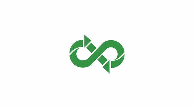 Green infinity loop symbol made of arrows representing circular economy and recycling concept.