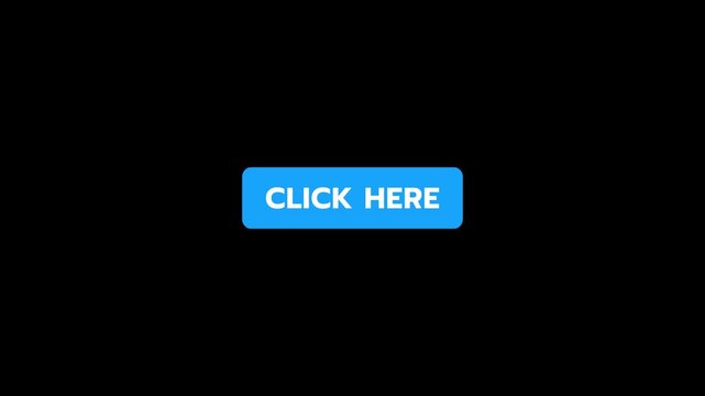 Animation icon mouse cursor clicking on blue button and  white text click here