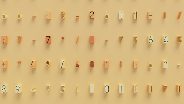 Three-Dimensional Keyboard Keys in Unique Shapes and Sizes Arranged Randomly on Neutral Background for User Experience Design and Digital Interface Projects