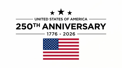 Fototapeta premium United States Of America 250th Anniversary Graphic Featuring The American Flag And Dates 1776 To 2026