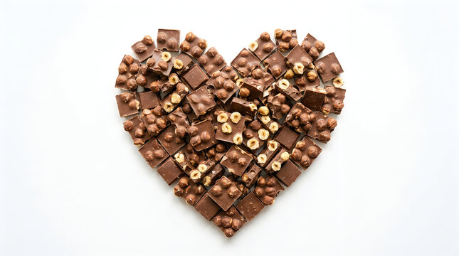 Milk chocolate pieces arranged in a heart shape