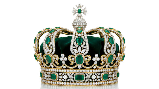 Royal gold crown with green emeralds and diamonds