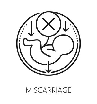 Pregnancy miscarriage gynecology healthcare line icon or symbol. Gynecology and health, woman fertility outline pictogram. Pregnancy medicine, urinary health vector icon with failed pregnancy fetal