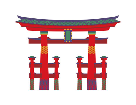 Japanese pagoda red torii gates or Asian temple entrance arches of Japan architecture landmark icon. Torii gates of Japanese Shinto shrine traditional gateway and symbol of religious culture of Japan