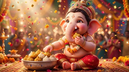 Baby Ganesha Eating Modak – Joyful Ganesh Chaturthi