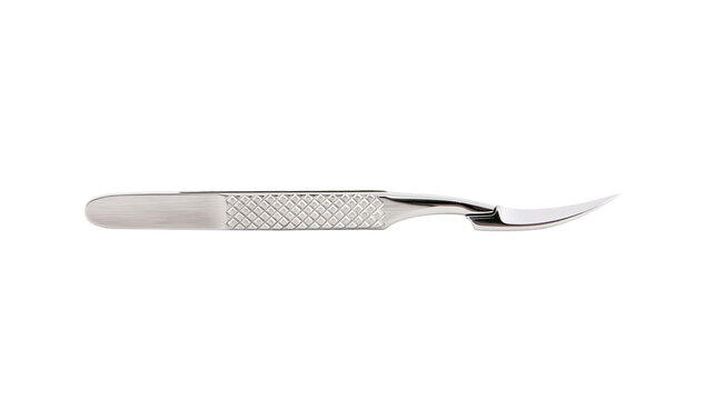 Curved tip stainless steel tweezers with textured grip