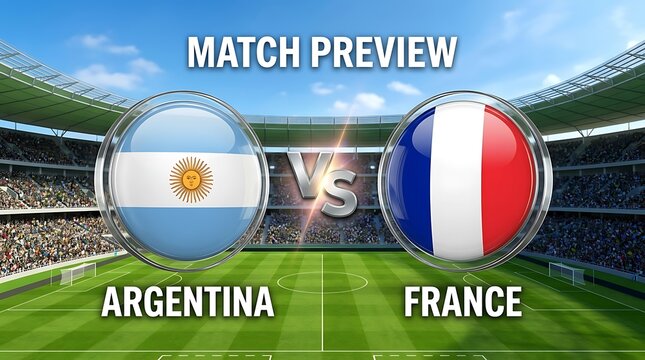 Match preview graphic featuring argentina vs france soccer flags in stadium