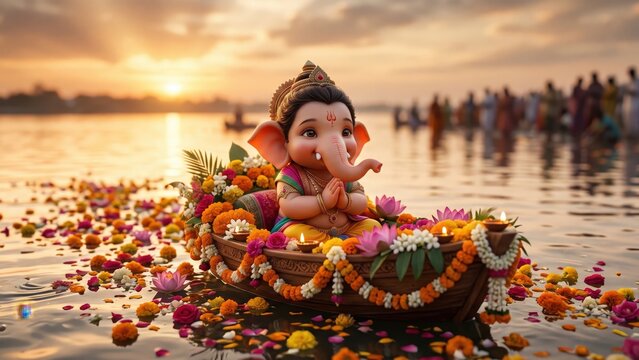 Baby Ganesha Visarjan &ndash; Peaceful Farewell on Flower Boat