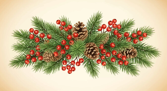 Vintage Style Christmas Evergreen Garland Decoration.