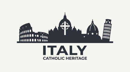 Obraz premium Italy Skyline Silhouette Featuring Cross Icon of Catholic Heritage