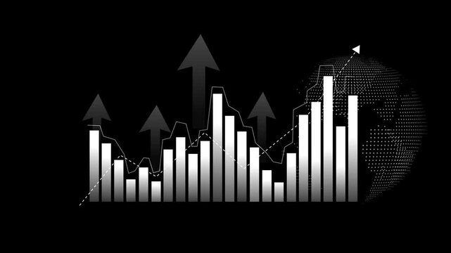 Financial Growth Chart with Arrows and Globe Animation, Abstract financial growth chart with arrows and globe