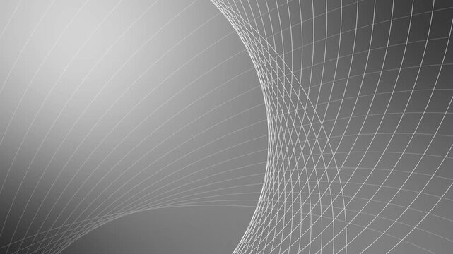 Abstract grid line wave background animation, Abstract background with curved white grid lines forming wave-like geometric patterns
