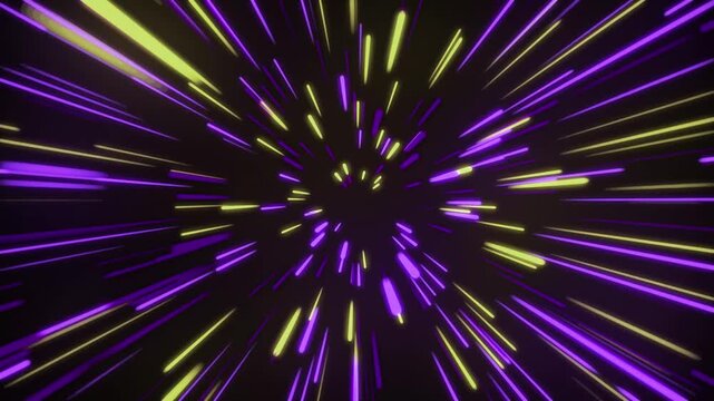 Neon hyperspace tunnel burst background animation, Neon light burst tunnel streaks radiating from center animation