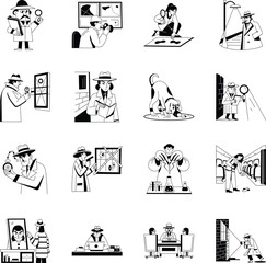 Obraz premium Bundle of Glyph Style Detective Characters Illustrations 