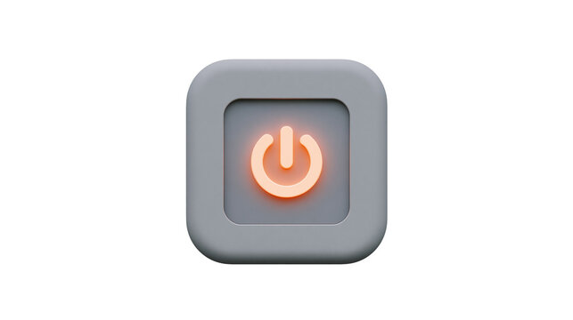Power button icon with orange glow on gray square