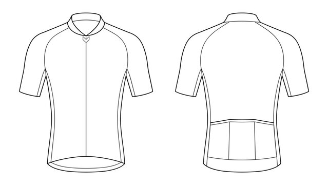 Short sleeve cycling jersey sports shirt flat sketch fashion technical drawing template with front and back view for transparent background
