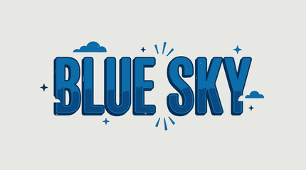 Fototapeta premium Blue Sky text with clouds and stars - graphic design, vector art