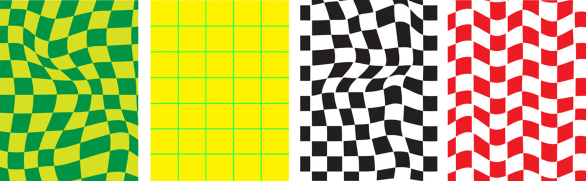 Vibrant Wavy Checkerboard Patterns And Geometric Grid Textures For Abstract Graphic Design Backgrounds