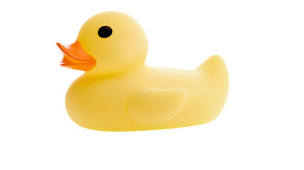 Fototapeta premium Yellow rubber duck toy with orange beak and black eye