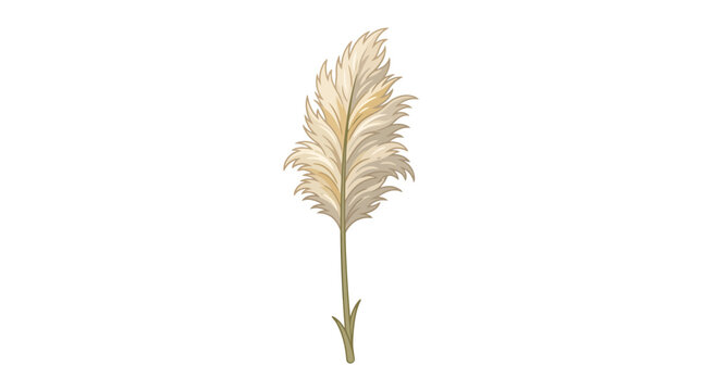 A serene landscape illustration of a single beige feather grass plant swaying gently in the wind on a sunny day in a natural outdoor setting.