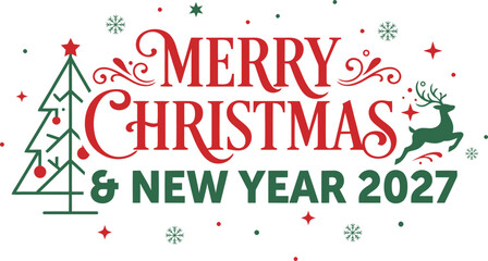 Merry christmas and new year 2027 festive holiday greeting card with tree and reindeer © firoz