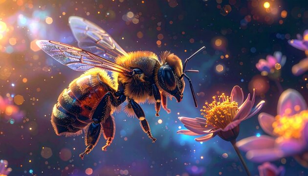 A bee flying towards a flower.